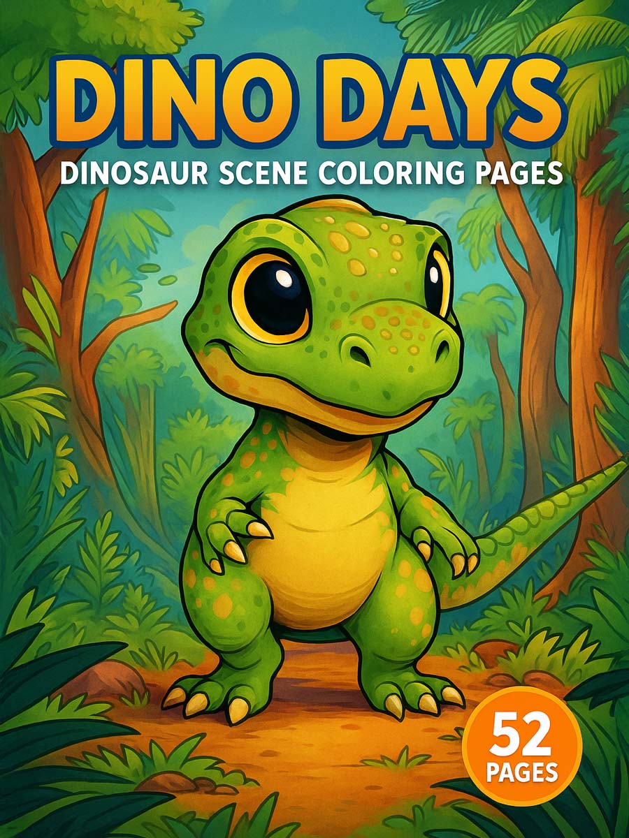 Dino Days – 52 Dinosaur Scene Coloring Pages cover