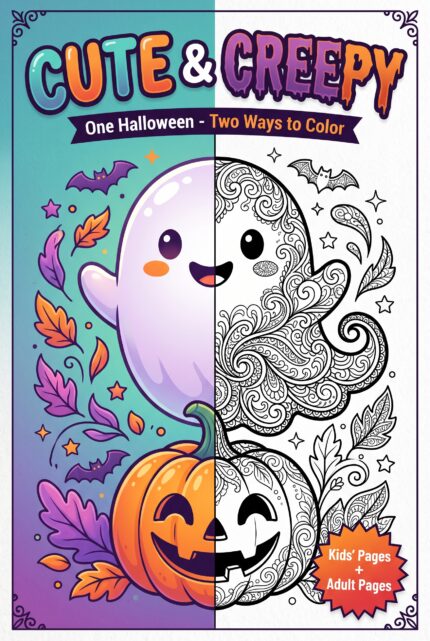 Cute & Creepy Halloween Coloring Book – 40 Pages incl. Intricate Adult Designs