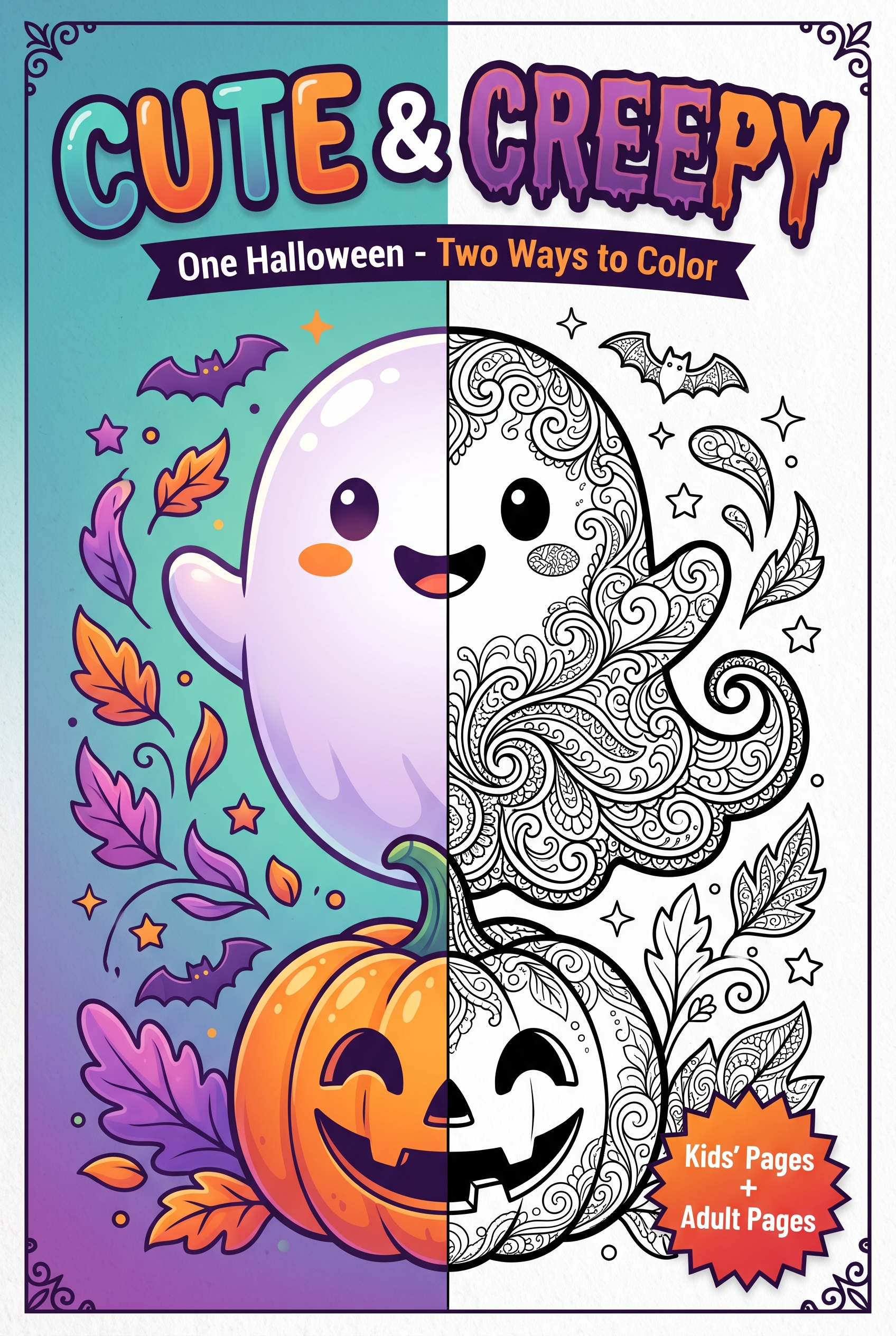 Cute & Creepy Halloween Coloring Book – 40 Pages incl. Intricate Adult Designs