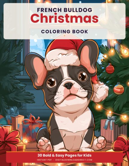 French Bulldog Christmas Coloring Book for Kids – 30 Pages