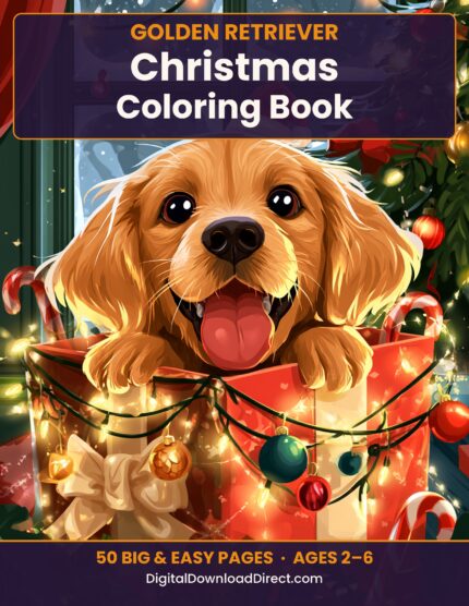 Golden Retriever Christmas Coloring Book for Kids Ages 2-6 – 50 Pages