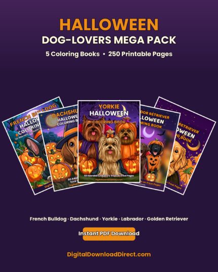 Halloween Dog-Lovers Mega Pack – 5 Coloring Books, 250 Costume & Trick-or-Treat Pages
