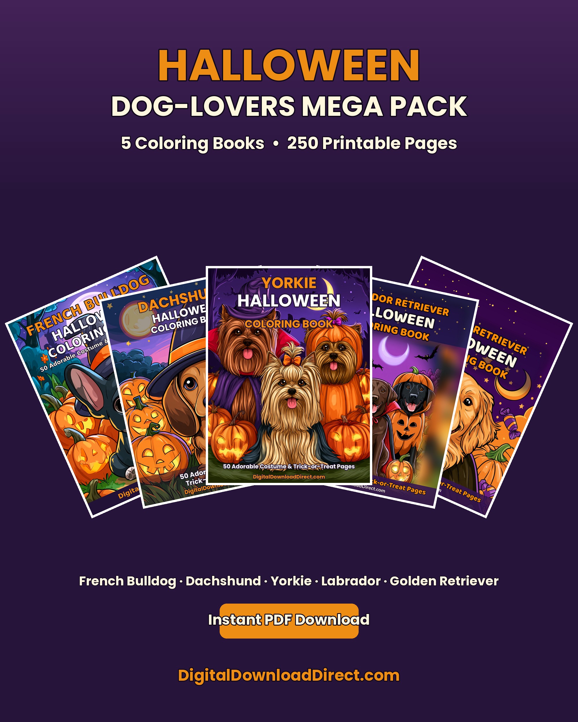 Halloween Dog-Lovers Mega Pack – 5 Coloring Books, 250 Costume & Trick-or-Treat Pages