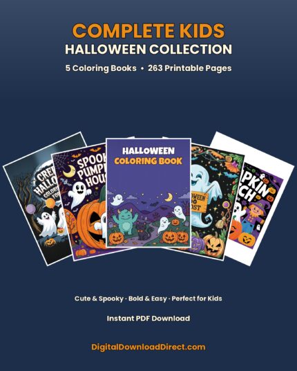 Complete Kids Halloween Collection – 5 Coloring Books, 263 Bold & Easy Pages