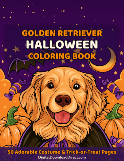 Golden Retriever Halloween Coloring Book – 50 Adorable Costume & Trick-or-Treat Pages