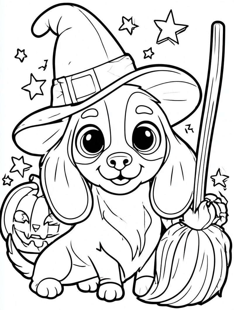 Printable dachshund witch coloring page