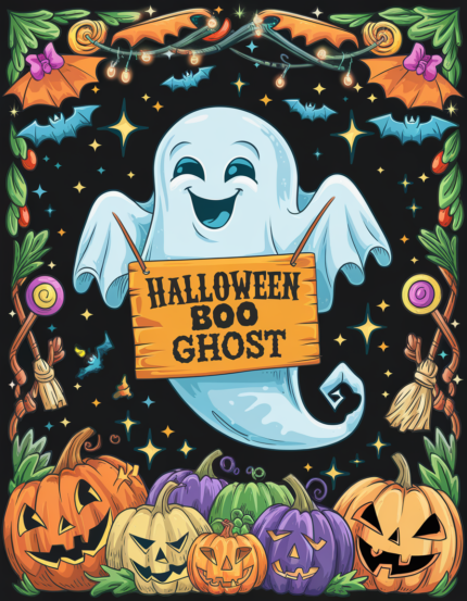 Halloween Boo Ghost Coloring Book – 30 Bold & Easy Pages for Kids & Adults